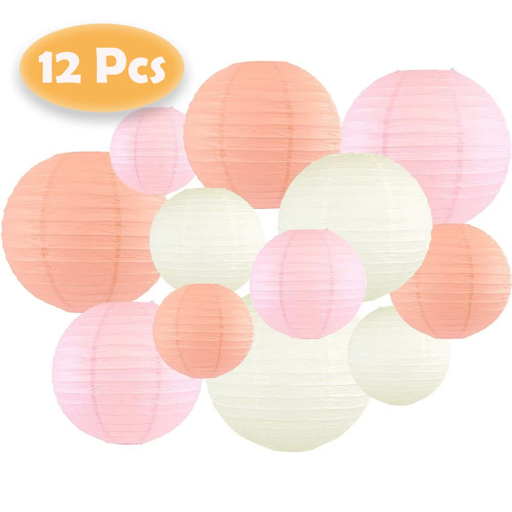 

12 Pcs/set Beige Pink and Peach Paper Lantern 6“-12”Paper Lampion Ball for Birthday Babyshower Wedding Party Hanging Decor