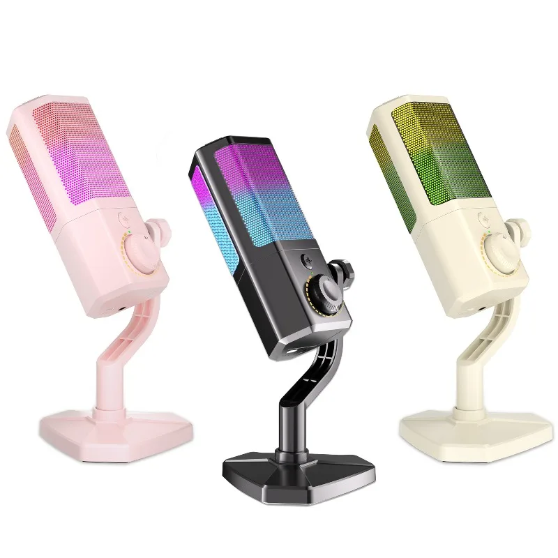 Фото RGB-микрофон для игр и киберспорта, с шумоподавлением, USB, для компьютера, караоке, специальный настольный конденсаторный микрофон №5
