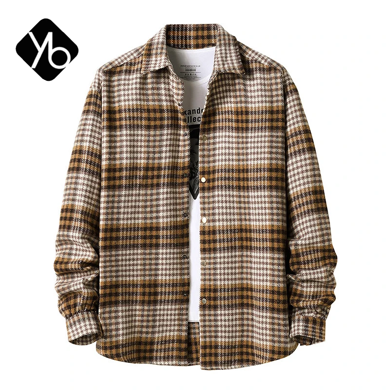 

Flannel Plaid Striped Dress Shirts Mens Spring Autumn Long Sleeve Shirt Men Slim Fit Harajuku Loose Casual Streetwear Coats