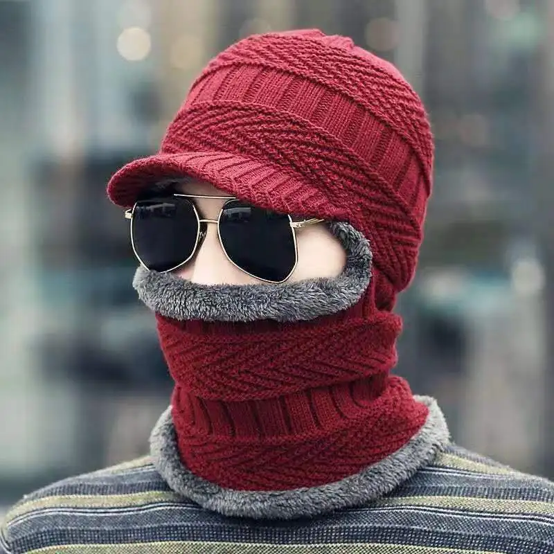 Winter Hat and Scarf Lined Neck Fleece for Knit Hat Skull Warmer with Cap Men Women Winter Hats Scarf Thick windproof Set Warm