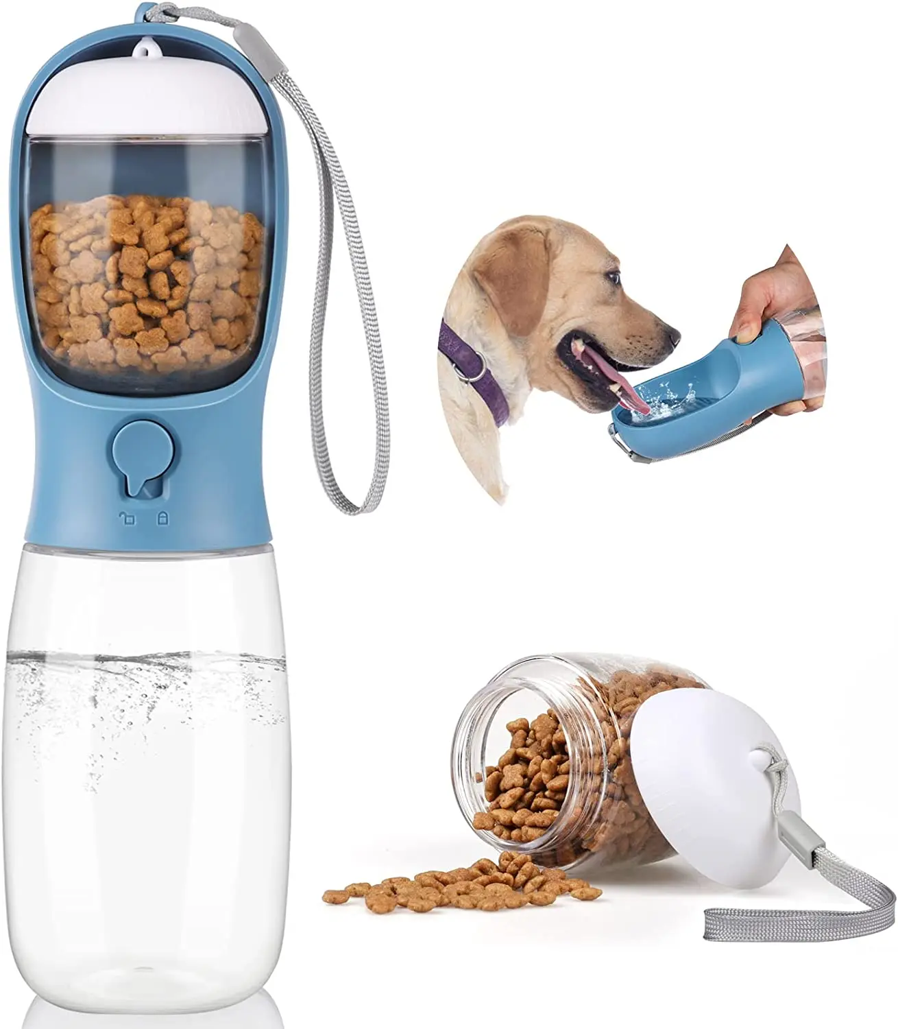 

Dog Water Bottle with Food Container,Leak Proof Pet Water Bottle Puppy Portable Water Dispenser for Outdoor Walking,Hiking,Trave