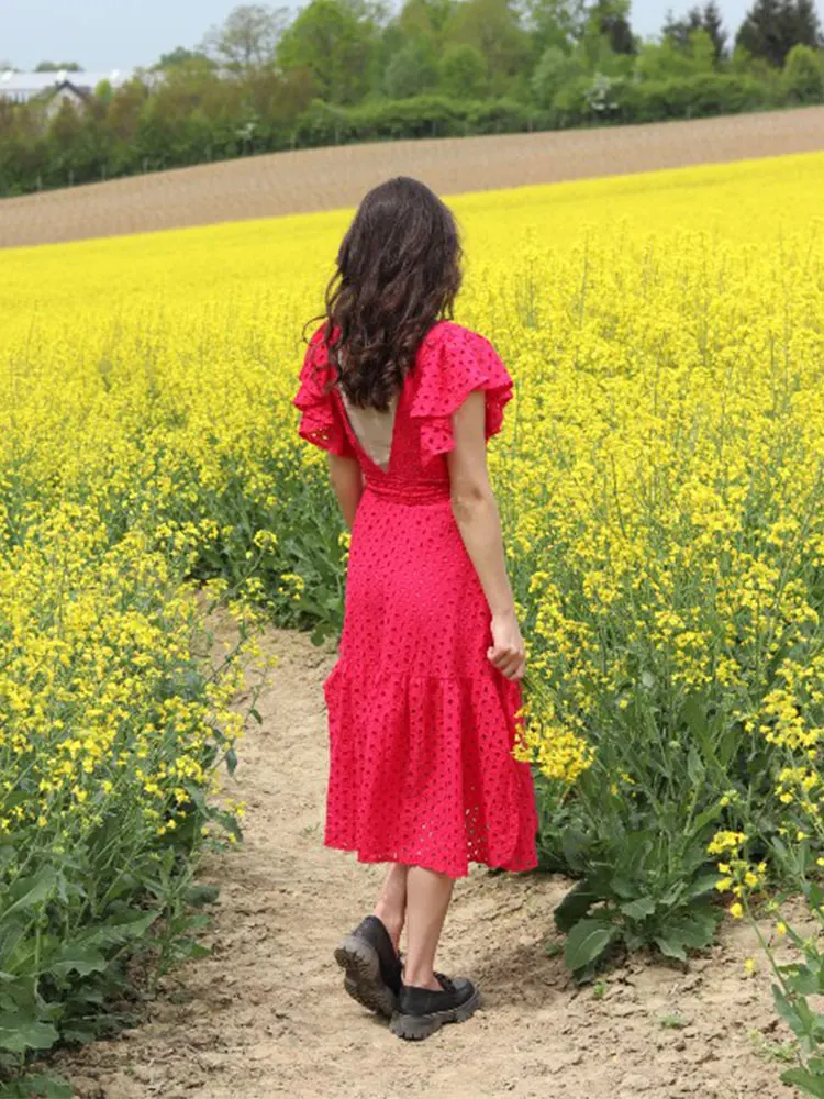 Женский пляжный сарафан средней длины элегантное розовое платье-трапеция с