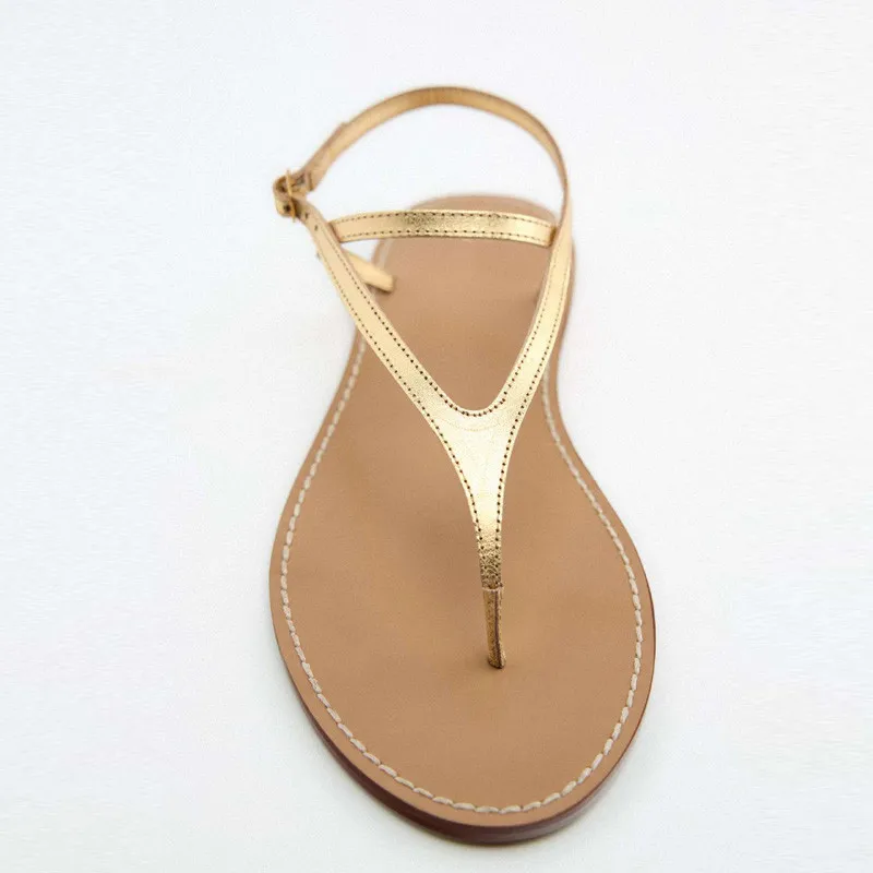 TRAF Flat Shoes Women Sandals 2022 Summer Beach Shoes Metal  Luxury Designer Shoes Women's Clip-On Roman Sandals Woman Shoes