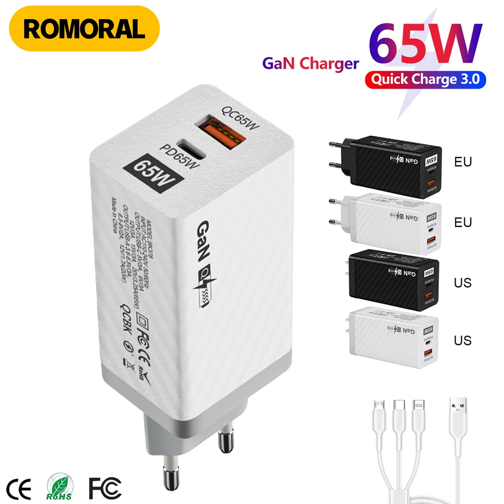 

65W GaN Charger Quick charge QC PD 3.0 USB Type C Super Fast Charger For iPhone 13 12 Macbook iPad Xiaomi Samsung Smartphone