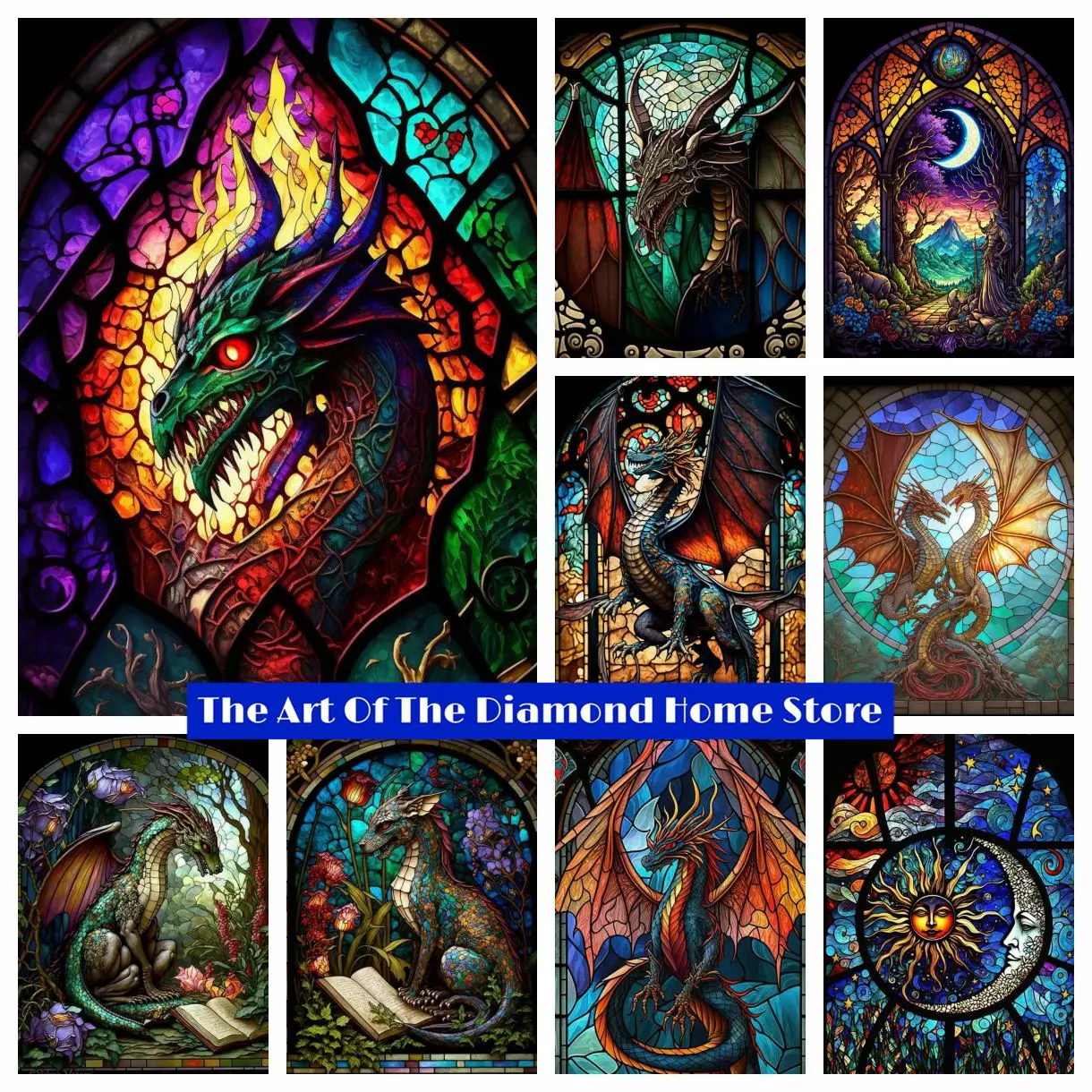 

Stained Glass Dragon DIY AB Diamond Painting Cross Stitch Kits Fantasy Animal Rhinestones Mosaic Embroidery Room Decor 2023 New