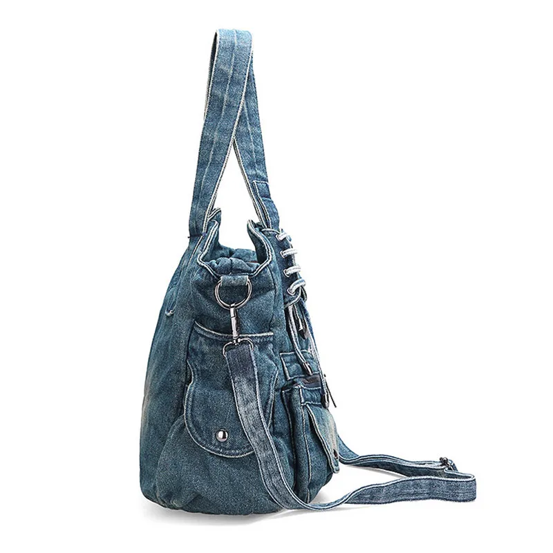 Women Bag Jeans Tote Vintage Shoulder Bag Casual Denim Zipper Handbag Large Capacity Weave tape Creative Fashion Messenger Bag