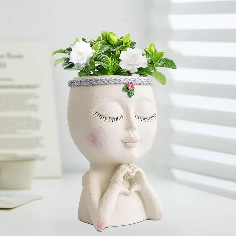 1pc Unique Face Planters Pot For Indoor Outdoor Plants With Drainage Hole Cute Lady Face Plant Pots Closed Eyes