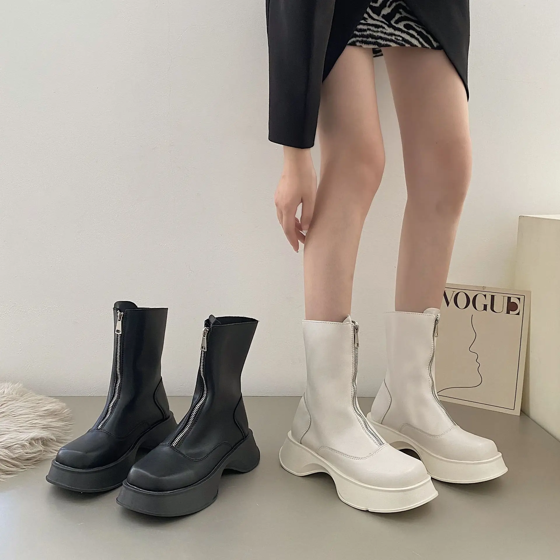 

Women's Rubber Boots Clogs Platform Rain Med Basic Hoof Heels PU Med Heel Boots Women's Shoes Platform Clogs Rubber Basic PU