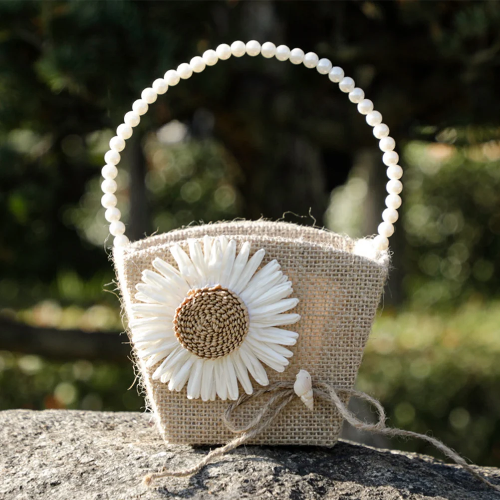 

Basket Flower Wedding Burlap Girl Baskets Held Rustic Hand Linen Container Gift Vase Supplies Party Arrangement Pearl Jute Pot
