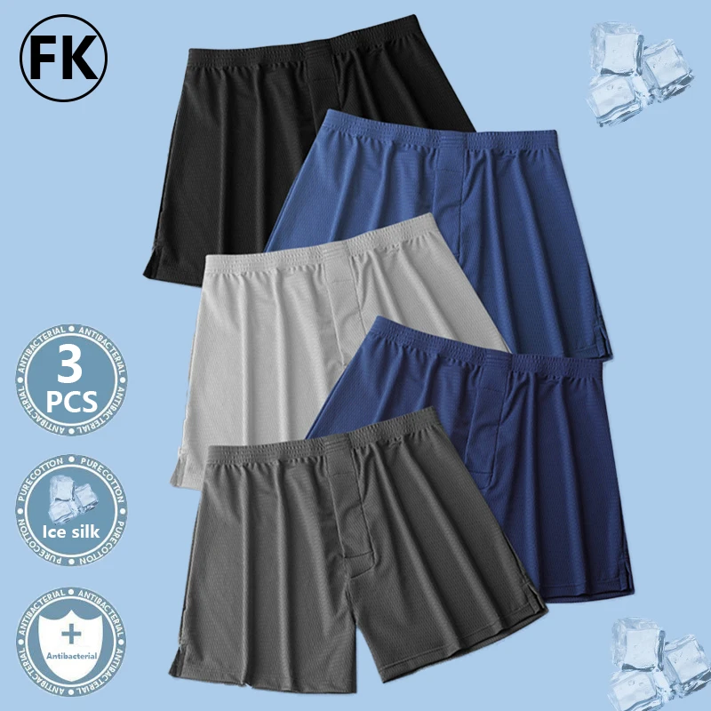 FK Mens Ice Silk Bamboo Hole Underwear Boxers Panties Man Arrow Pants Breathable Mesh Loose Calzoncillo Shorts free shipping