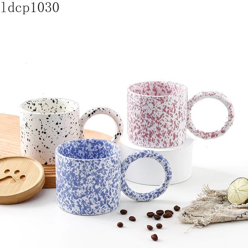 

320ml Ink Dot Ceramic Coffee Cup Breakfast Cup Office Coffee Cup Round Handle Home Coffee Table Decoration Kitchen Bar Supplies