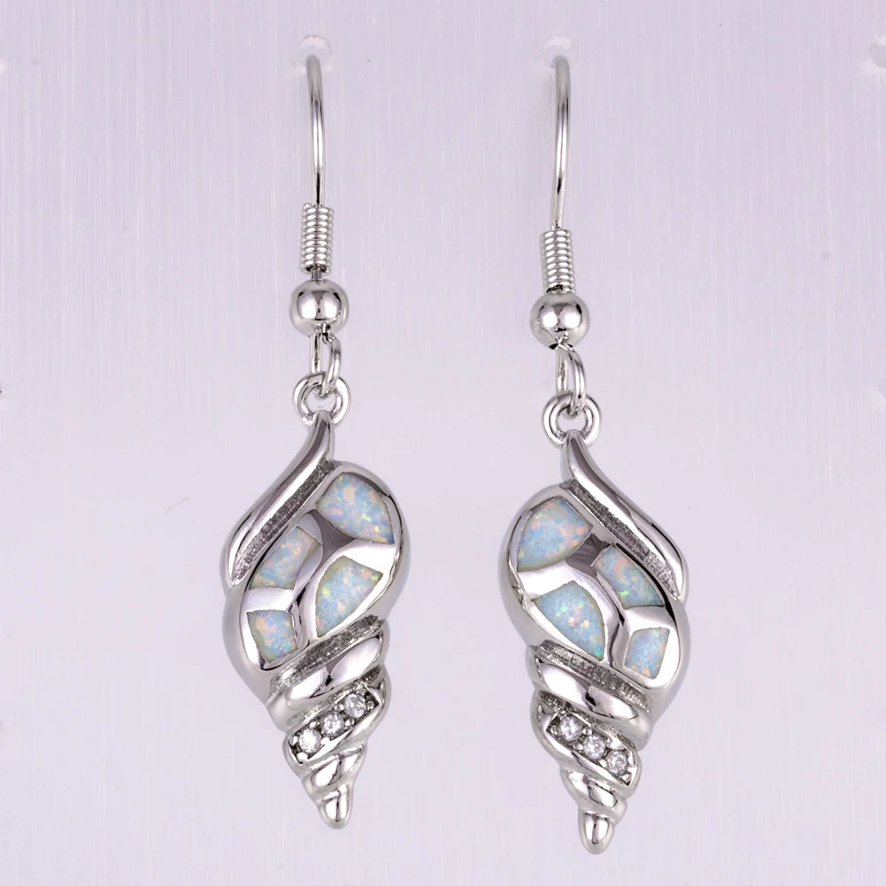 

KONGMOON Conch Seashell Белый огненный опал посеребренные ювелирные изделия для женщин висячие серьги