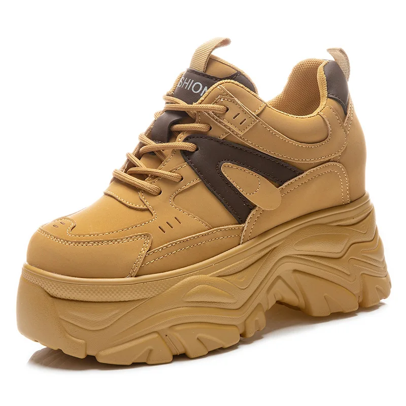 Autuspin 8cm Flat Platform Women Shoes Winter Spring Office Ladies Fashion Genuine Leather Chunky Sneakers Woman Keep Warm Flats