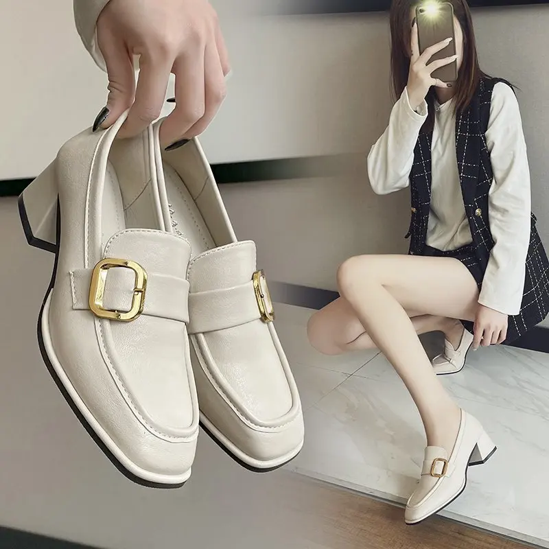 

Женские туфли-оксфорды на каблуке, повседневные кожаные туфли на квадратном каблуке, с закрытым носком, в Корейском стиле, 2022