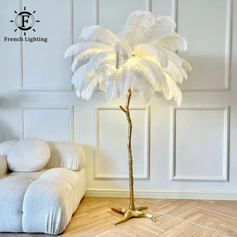 

Nordic Floor Lamp Ostrich Feather Resin Standing Lamps Led Tree Branch Home Decor Living Room Bedroom Design Fixtures Lighting