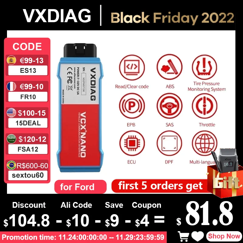 

Автомобильный диагностический сканер VXDIAG VCX NANO, для Ford obd2, IDS V122 V123, J2534 PCM ABS Программирование IDS V121 для Mazda