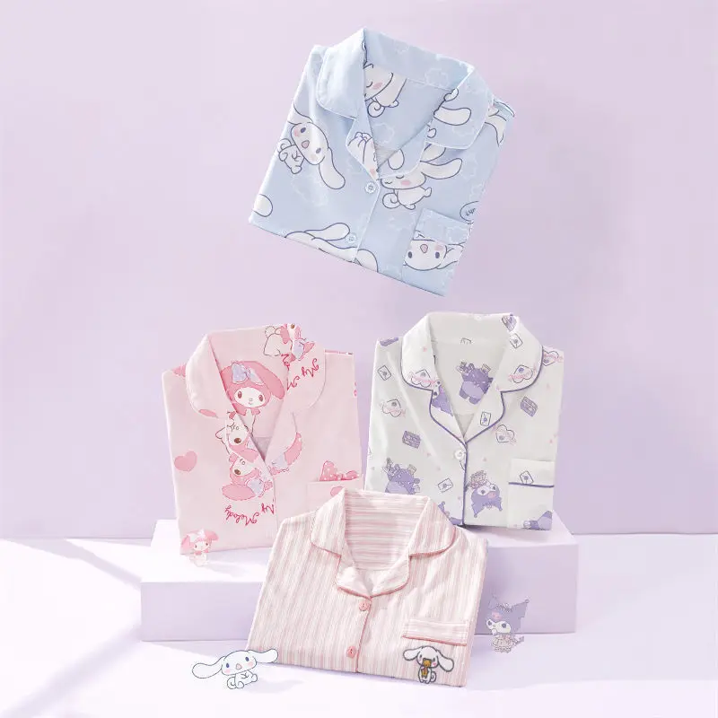 

Sanrio My Melody Kuromi Cinnamoroll Pajama Cute Anime Girl Casual Kawaii Costume Cool Cotton Ice Silk Loungewear T-Shirt Gift