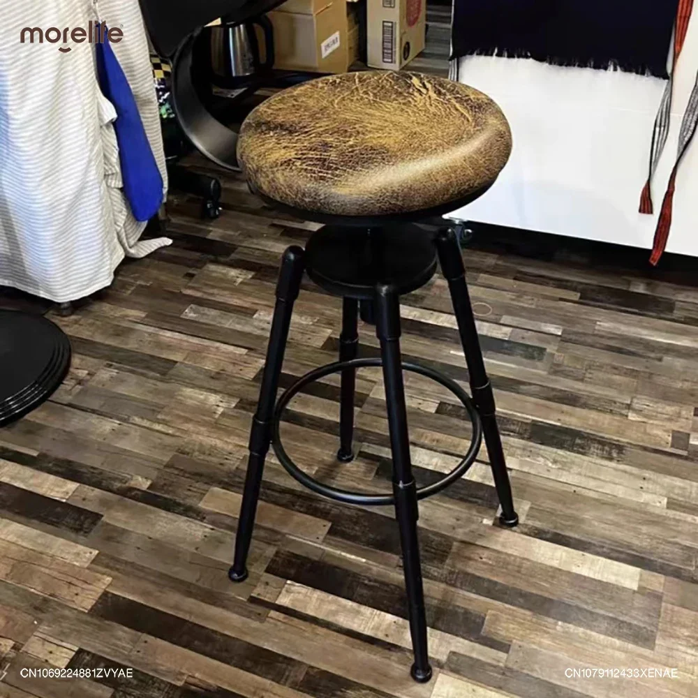 Барный стул в скандинавском стиле железный ретро со спинкой вращающийся