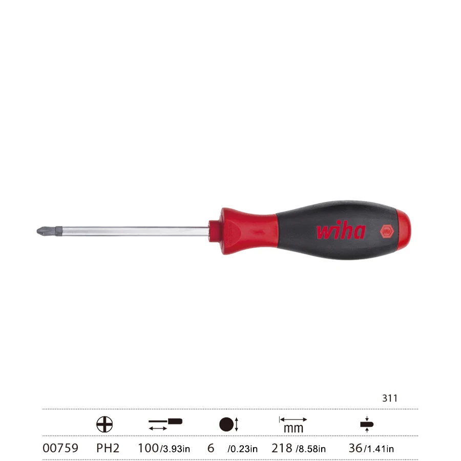 

Отвертки WIHA Tools 00754 Phillips с мягкой отделкой и удобной подушкой, Короткие круглые Отвертки Phillips NO.311