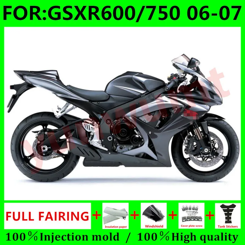

New Motorcycle Injection Fairing Bodywork for Suzuki GSXR600 06 07 GSXR750 2006 GSX-R750 2006 - 2007 K6 Fairings black silver