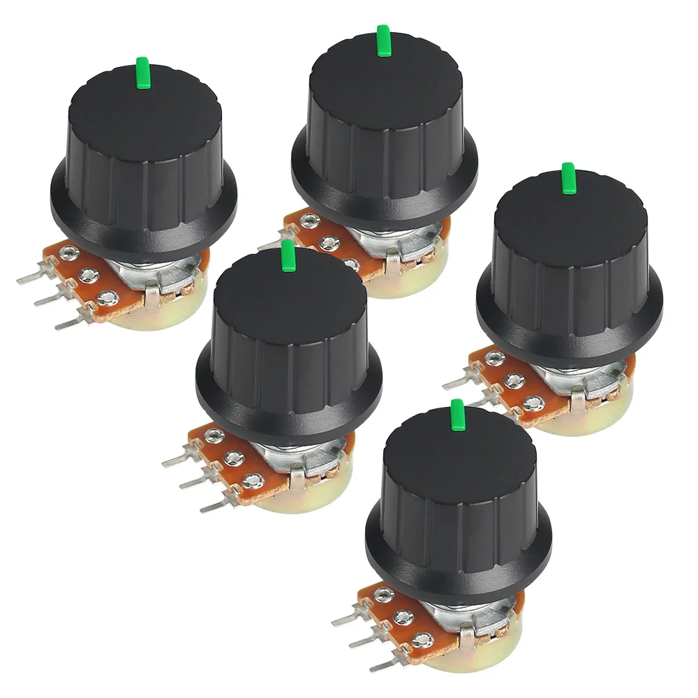 5 комплектов WH148 1K 2K 5K 10K 20K 50K 100K 250K 1 м линейный потенциометр 15 мм 3 контакта с зеленой крышкой с ручкой 24x15 мм