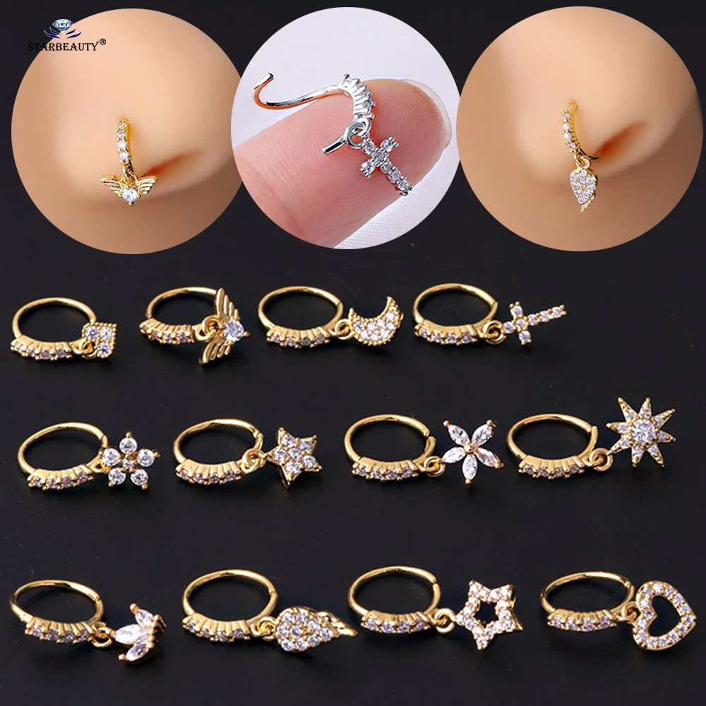 

1Pc 20G 0.8x8mm Pin Wing Heart Nose Hoop Ring Septum Piercing Jewelry Zircon Moon Cross Helix Tragus Daith Piercing Rook Pircing