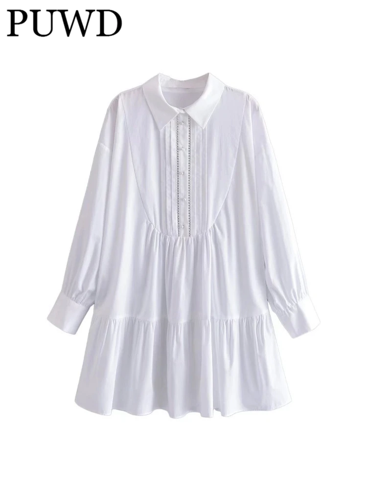 

Женское прямое платье PUWD с отложным воротником, весна 2022, модное женское милое платье в студенческом стиле, женское однотонное мини-платье