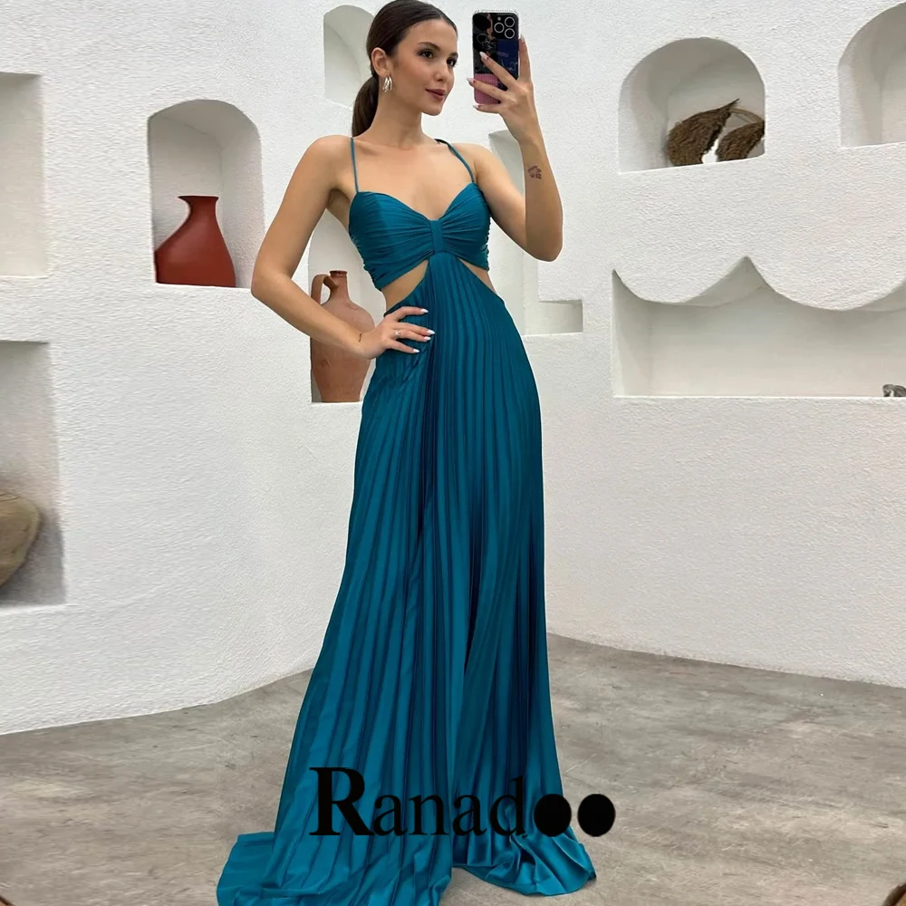 

Ranadoo Halter V Neck Simple Evening Dress Pleats Satin Lacing Up A Line Sleeveless Beach Party Prom Vestido De Novia Femenino