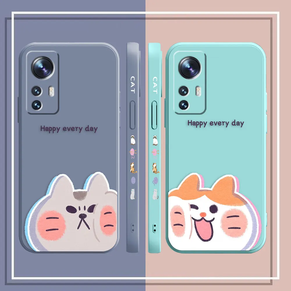 Phone Case For Xiaomi 13 12 12T 12S 11 11T 10S 9 8 Pro Ultra Lite Colour Case Cover Funda Cqoue Shell Capa Happy Cute Couple Cat
