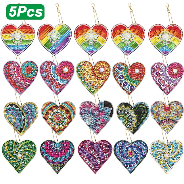 5pcs/set Heart Keychains Diamond Painting Acrylic Keychain DIY Crystal Drill Key Ring Car Pendant Bag Accessories Gift for Women 1