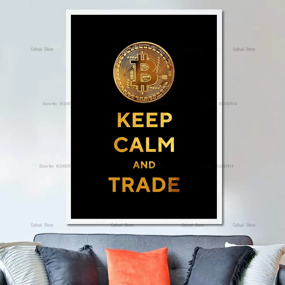 Биткоин белая бумага система пространство Keep Calm торговля Золотой холст живопись
