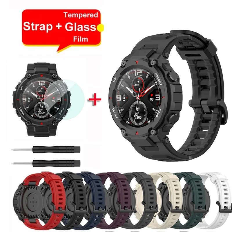 Watch Strap For Huami Amazfit T Rex Pro Strap Silicone Replacement Strap For Amazfit T Rex Strap With Protective Film