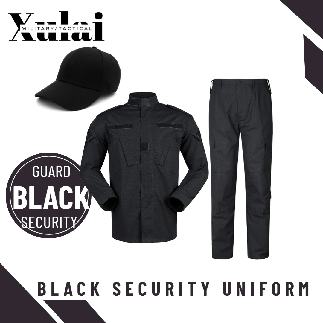 Men's Sets Black  Army Police Uniform ACU Ribstop Military Uiforms With Tactical Verclo Baseball Cap