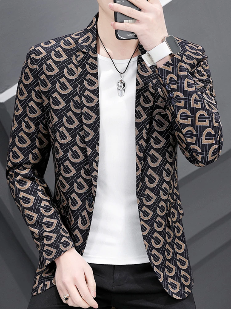 

Men Blazer Slim Fit Letter Printing Casual Single-breasted Suit Jacket Mens Formal Jackets Long Sleeve Fall 2022Spring Clothing