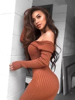 winter sexy bodycon midi woman dress knitted long sleeve v neck party elegant robe womens dresses