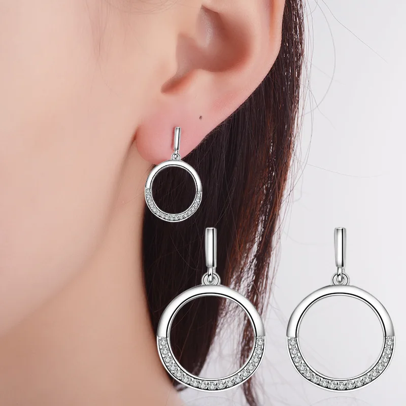 

Fashion Women 925 Stamp Silver Color korean Earrings Simple Geometric Round Stud Earrings Jewelry 2022 Wholesal Christmas