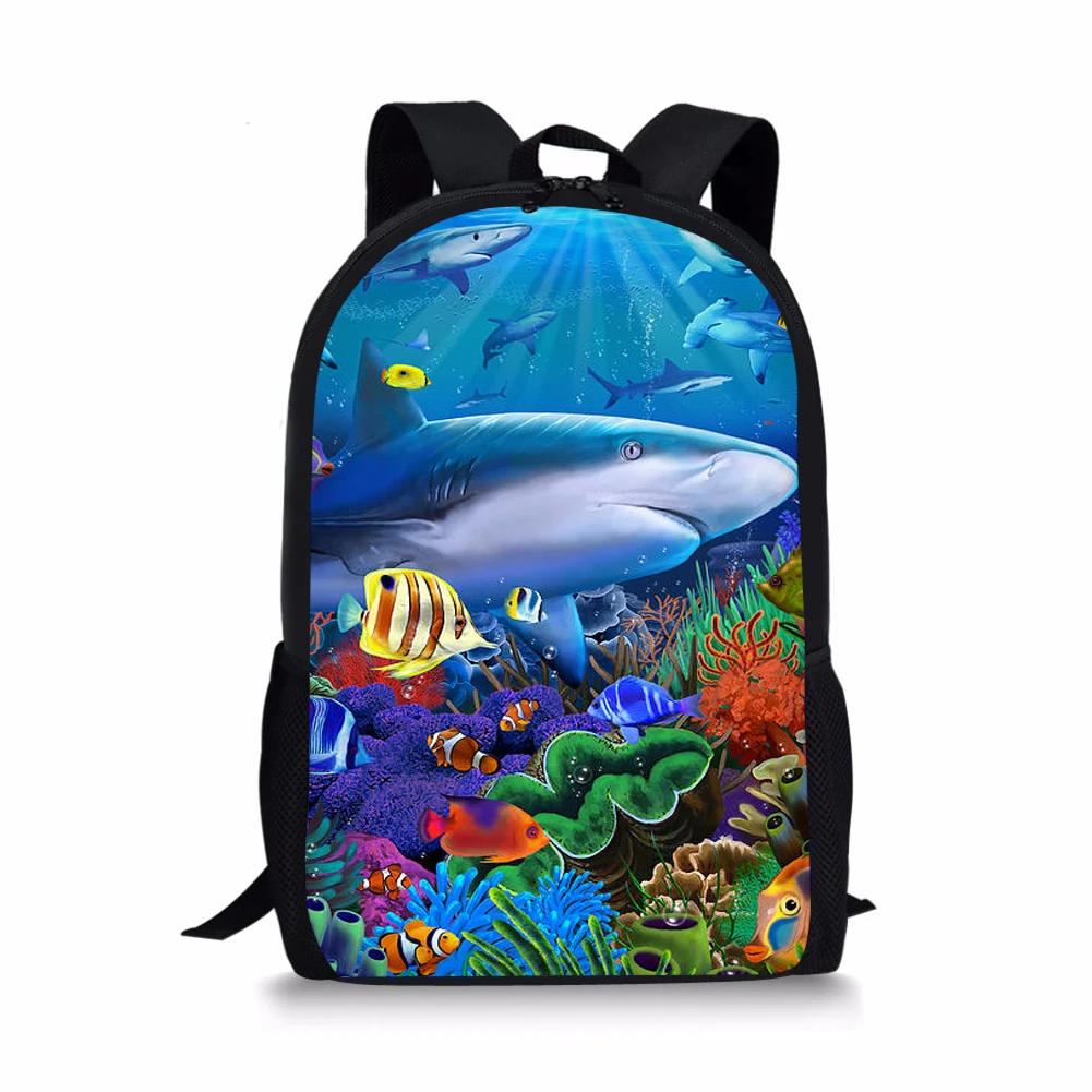 Ocean Shark Pattern School Bags for Boys Large Capacity Cool Students Satchel Adjustable Strap Children's Backpack Free Shipping