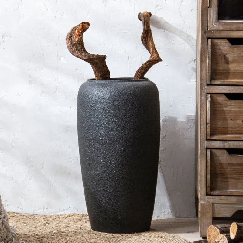 

Big Flower Vase Ceramic Tall Floor Pottery Large Cylinder Black Vase Design Floreros Decorativos Moderno Vintage Home Decor