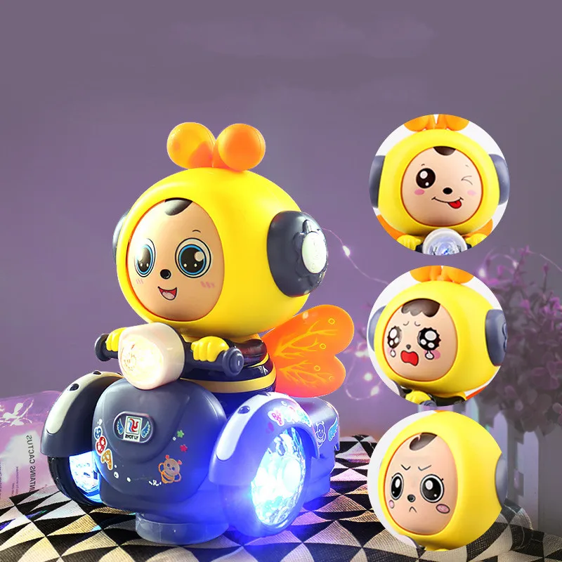 

Funny Electric Simulation Bee Walking Lights Music Electronic Plastic Changing face honeybee Doll Children Educational Toys Gift