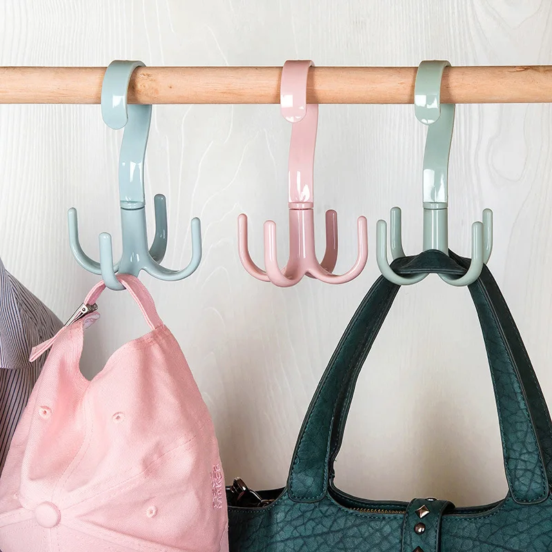 4Pcs Hanging  Space Saving Bag Holder Wardrobes Clothes Handbag Rack Rotation Shoes Belt Scarf Rack Closet Hanger Storage Hook