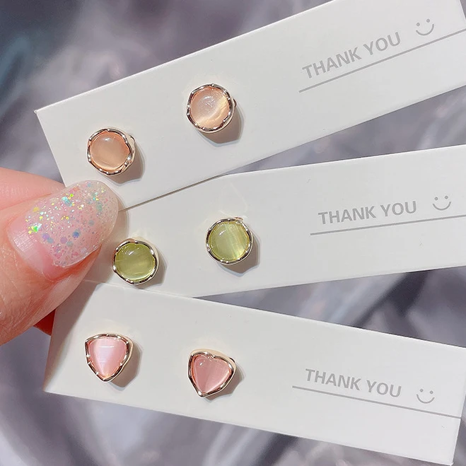 

Cat's Eye Stone Simple 925 Sterling Silver Earrings Korean Version of Four-leaf Clover Love Fashion Female Ear Studs Gift Party