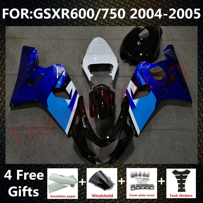 

NEW ABS Motorcycle Whole Fairing kit fit for GSXR600 750 04 05 GSXR 600 GSX-R750 K4 2004 2005 full Fairings kits set blue black