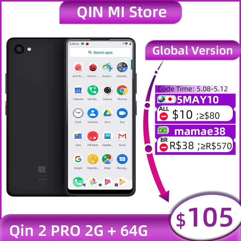 

Смартфон глобальная версия QIN 2 Pro, 2 + 64 ГБ, 5,5 '', 576*2100 p, задняя камера 13 МП, аккумулятор мАч, Android 9