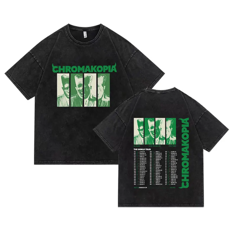 Vintage Washed Tyler The Creator Chromakopia Tour 2025 T Shirts Unisex Hip Hop Gothic Short Sleeve T-shirt Y2k Men's Streetwear