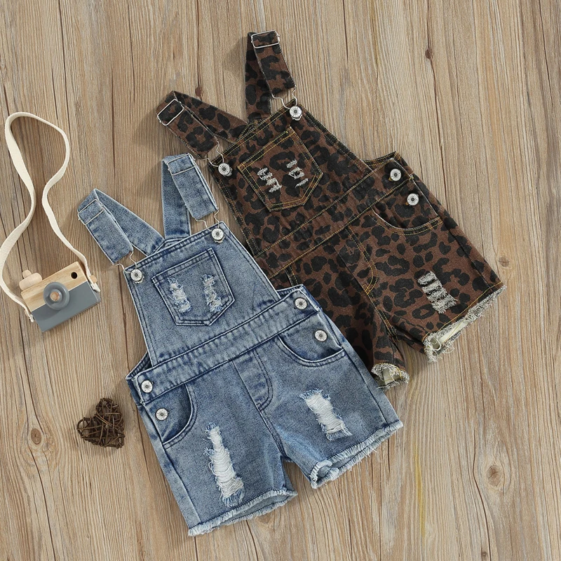 

Summer Toddler Kids Baby Girls Sling Jumpsuit For Newborn Sleeveless Solid Color/Leopard Print Suspender Shorts with Pockets
