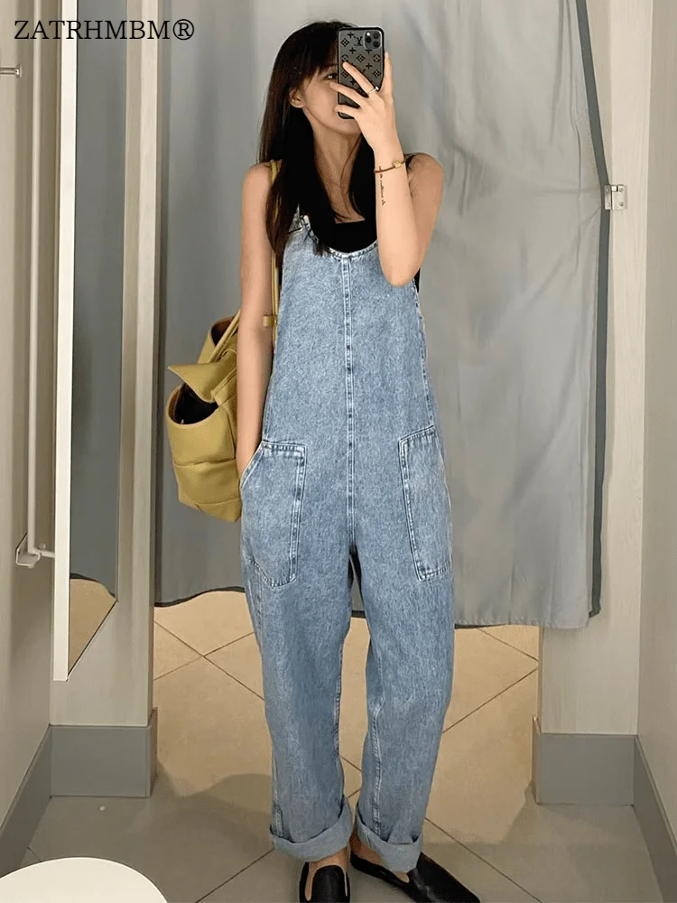 

ZATRHMBM 2023, женские модные повседневные джинсовые комбинезоны, винтажные женские комбинезоны с длинным рукавом и боковыми карманами