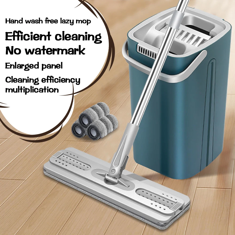 

Hands-free Floor Lazy Mop And Bucket Set Cleaning Mop Microfiber Mop Wet And Dry Floor Cleaning House Household Cleaning Cleaner