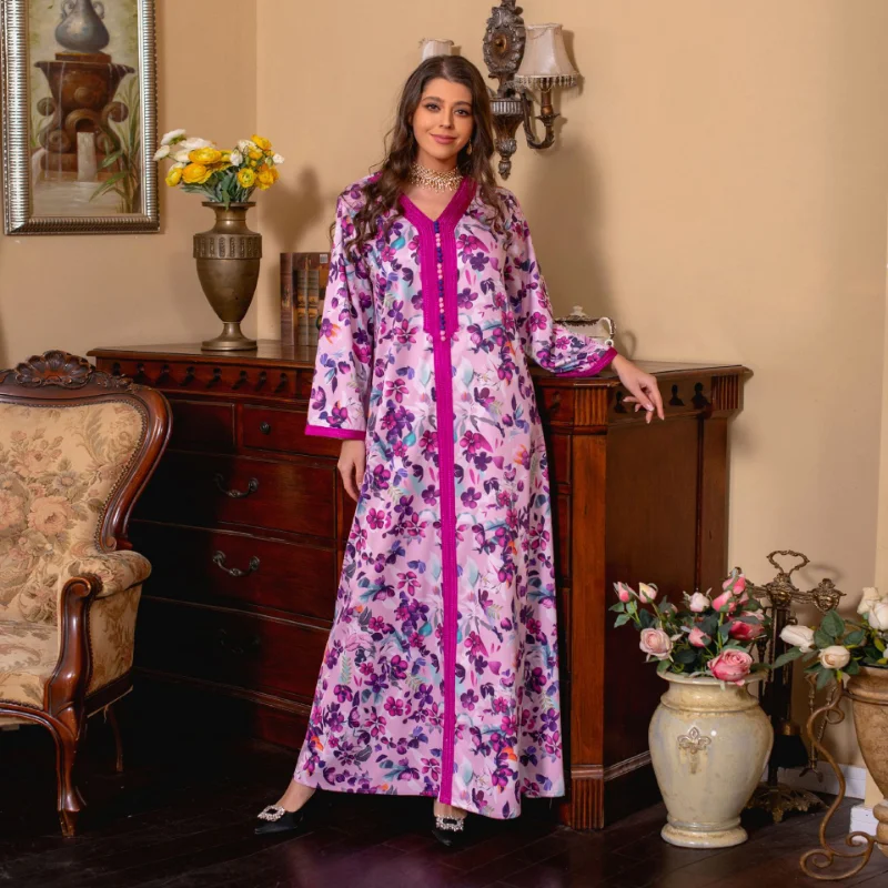 Luxury Print Muslim Hijab Dress for Women Ramadan Jalabiya Marocain Clothes Eid Arabic Abaya Islamic Kaftan Robe Turkey Dresses