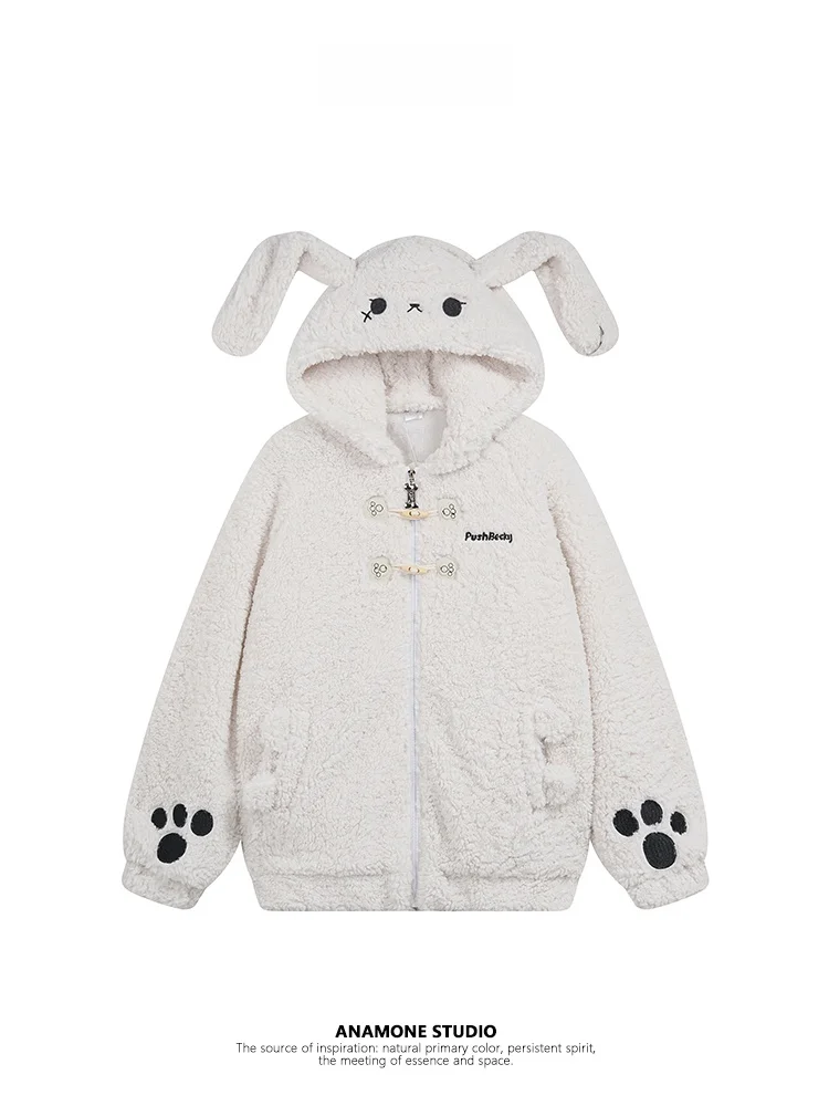 Плюс размер Anamone милый капюшон с кроличьими ушками берберская флисовая верхняя