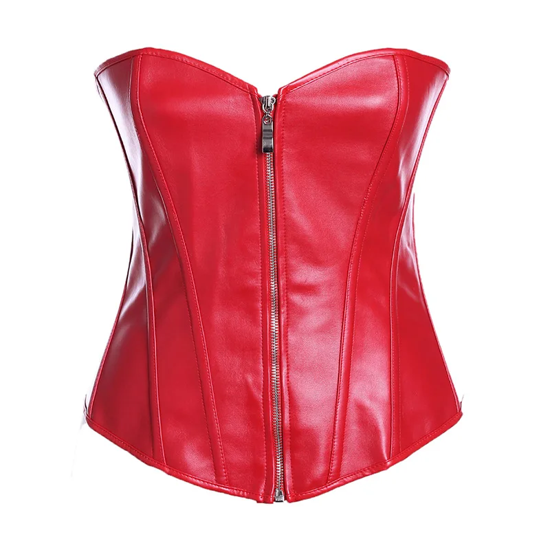 

Red Black Colors Court Style Woman Pu Leather Corset with Zipper Slimming Waist Girdling Belly Contraction Corsets for Women